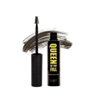 Elizabeth Mott Eyebrow Gel Makeup – Queen of the Fill Brow Tint & Volumizing Filler & Setter – Water-Resistant, Long-Lasting – Covers Grays, Defines & Shapes – Cruelty-Free – Dark Medium Brown, 4g