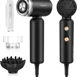 Hair Dryer - Mini HairDryer, Ionic High-Speed Motor for Fast Drying, Portable Lightweight Blow Dryer, Quiet Professional Blowdryer with Magnetic Curly Diffuser & Concentrator for Home Travel
