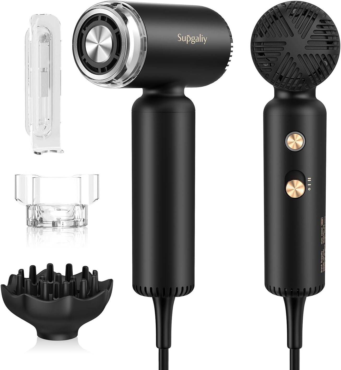 Hair Dryer - Mini HairDryer, Ionic High-Speed Motor for Fast Drying, Portable Lightweight Blow Dryer, Quiet Professional Blowdryer with Magnetic Curly Diffuser & Concentrator for Home Travel
