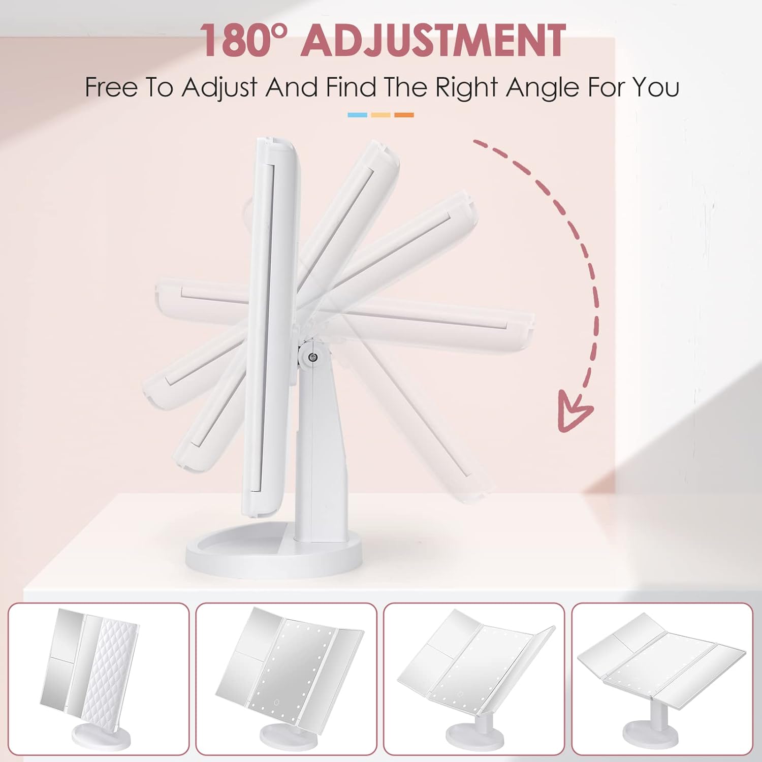 Trifold Vanity Mirror 21 LED Lights 1x 2x 3x Magnification Touch Screen - Image 3