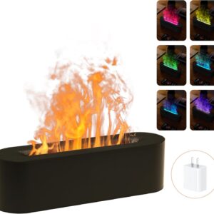 Essential Oil Air Diffuser Flame Colorful Water Vapor Fire Fireplace Humidifier for Aromatherapy Aroma Therapy Cordless Machine Room Bedroom,Black,Battery Operated