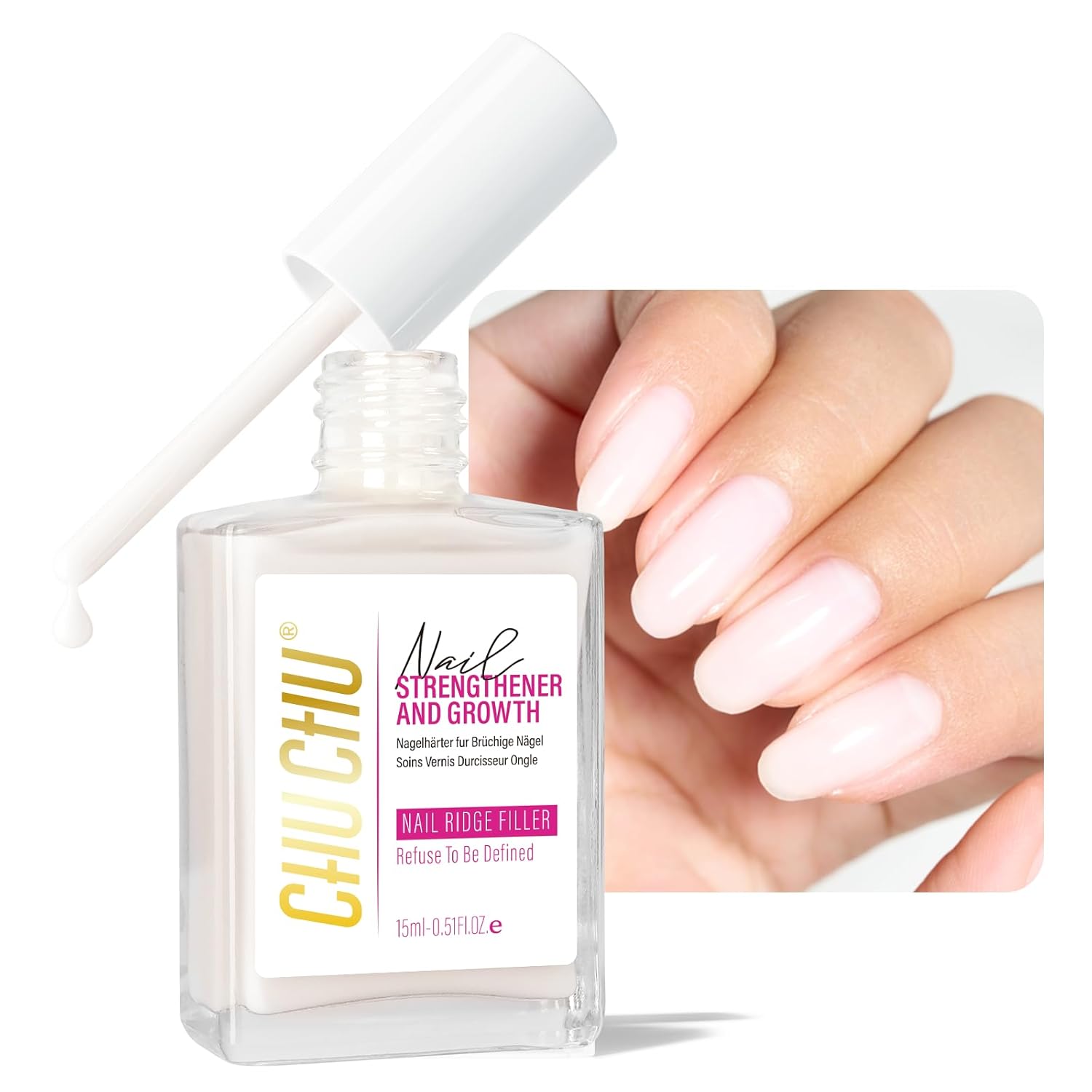 CHUCHU Nail Repair for Women: 15ML Milky White Nail Strengthener Hardener Extra Strong and Growth - Protein Ridge Filler Polish for Beginners Home Salon Gift