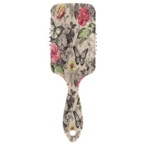 Vintage Butterfly Floral Hair Brush for Men Women Detangling Hairbrush with Smooth Soft Touch Paddle for Massaging Scalp