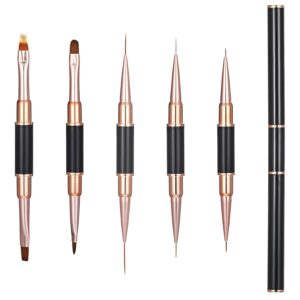 5pcs Double-Ended Nail Art Brushes, Gel Builder Brushes Nail Art Liner Brush Nails Dotting Pen for Application Salon Home DIY Manicure(Black)