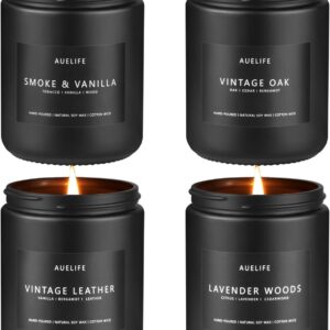 Scented Candles Set | Men Candle Set, Scented Candles for Home, Gifts for Men Aromatherapy Gift Set - 4 Pack Manly Gifts for Dad Fathers Day, Soy Candle of Leather/Smoke & Vanilla/Oak/Lavender
