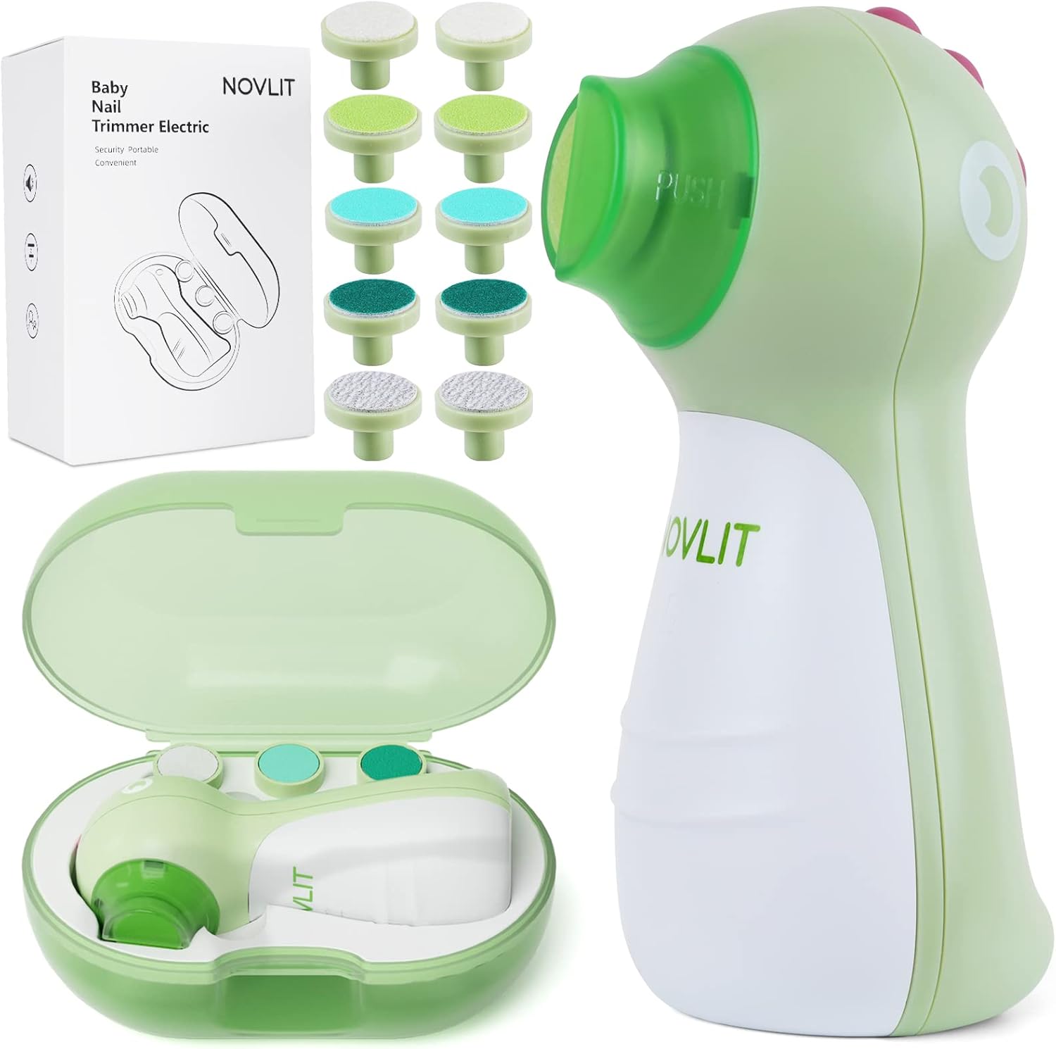 Baby Nail Trimmer Electric, Baby Nail Clippers with LED Light and Grinding Cover, Trim and Polish Set for Newborn Infant Toddler or Adults Toes and Fingernails Care, 10 Grinding