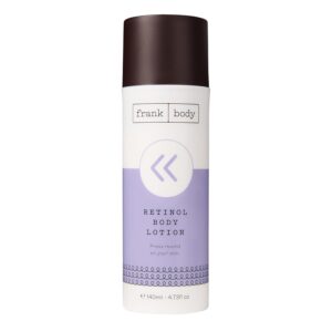 frank body Retinol Body Lotion | Vegan, Cruelty Free Anti-Aging Body Moisturizer | Reduce Appearance of Fine Lines & Hyperpigmentation with Retinol, Peptides & Berry Extracts | 4.73 fl oz / 140 mL