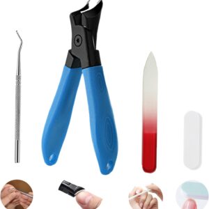 4 pcs Set Thick Hard Bevel Nail Clipper,Nano-Glass Nail Files,ingrown Nail Lifter,Nail Buffer, Long Handle Adult toenails Stainless Steel Large Opening Pliers Head Large Nail Clippers