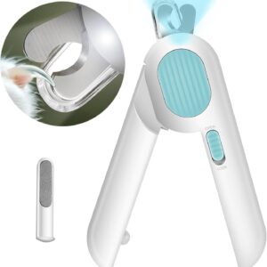 Odoland Cat Nail Clipper with LED Light and Nail File, Dog Claw Trimmer with Bright Light to Avoid Excessive Cutting - Pet Grooming Tool for Tiny Dog Cat Kitten Bunny Rabbit Blue