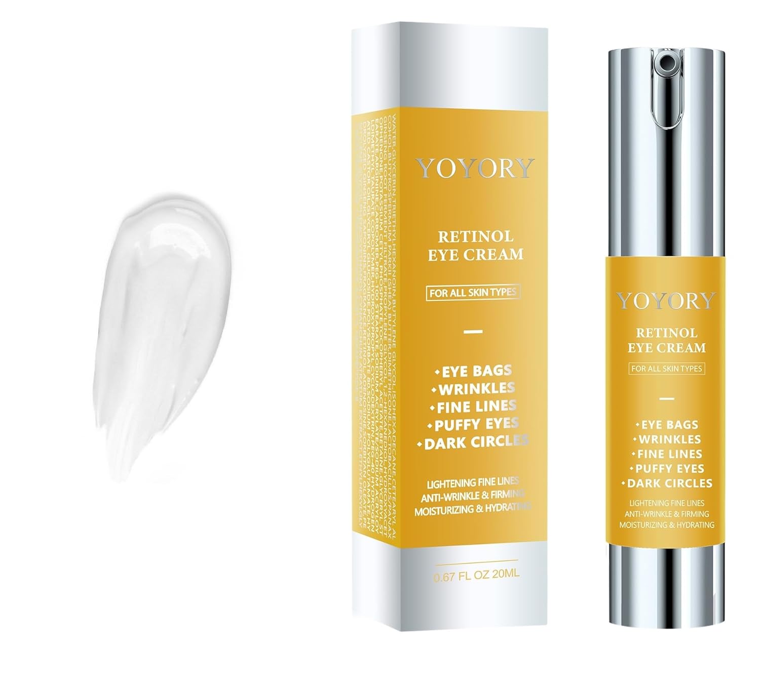 Retinol Under Eye Cream for Dark Circles and Puffiness, Eye Bags, Wrinkles Fine Lines Skin Care Hydrates & Lifts Gold(0.41 Fl Oz)