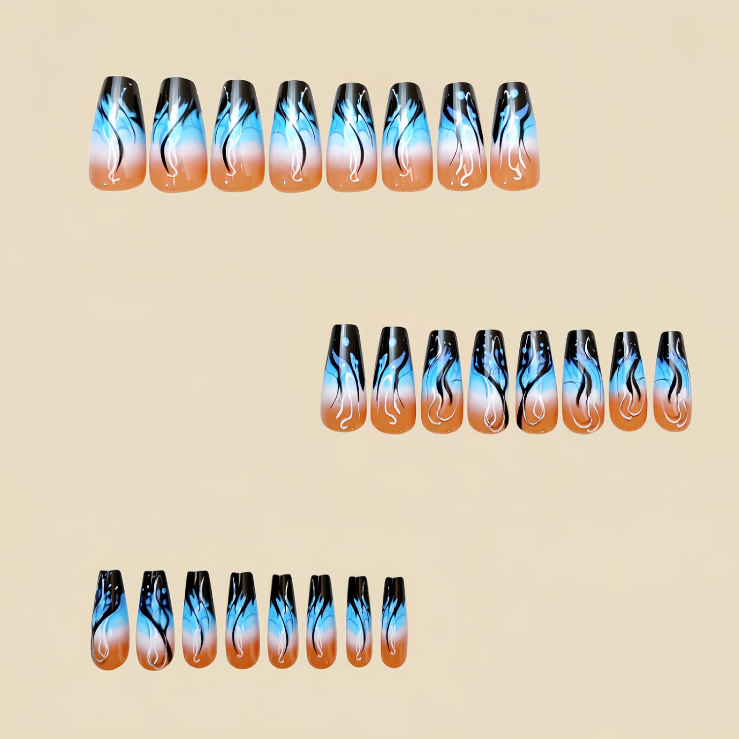 TBRZTR Medium Blue Flame Gradient Ballet Press On Nails for Women - Image 2