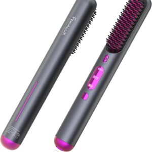 Cordless Hair Straightener Brush, Portable Hair Straightener for Women,Lightweight for Travel Easy use,80mins Long Battery,10s Fast Heating, USB Rechargeable,Plasma Ionic Tech, LED Display