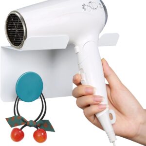 Hair Dryer Holder Wall Mounted,Dyson Blow Dryer Stand with Adhesive and Punching,Cute Hairdryer Storage Organizer and Modern Blowdryer Wall Holder