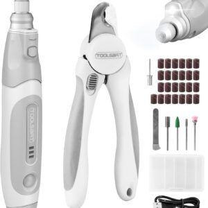 Dog Nail Grinder and Clippers - Upgraded 3-Speed Electric Rechargeable Pet Nail Trimmer with LED Light Super Quiet Paws Grooming Kit Painless Grinding Tool for Large Medium Small Dogs & Cats
