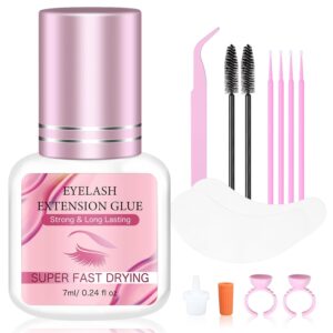 Eyelash Extensions Glue, 7ML Strong Eyelash Glue for Lash Extensions, 1-2s Drying Time Up to 8 Weeks Retention Black Adhesive for Professional Lash Supplies - New Pink