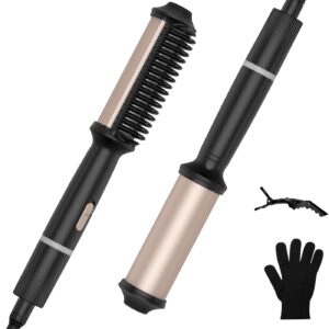 Hair Straightener Brush & Curler 2 in 1 - Anti-Scald Straightening Comb 7 Temps Settings up to 250-450F with Ceramic Coating, 20s Fast Heating, Double Voltage Professional Styling Tools