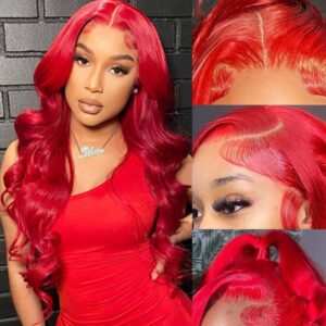 Red Lace Front Wigs Human Hair Body Wave 13x4 HD Transparent Hot Red Lace Front Wig Human Hair Wear and Go Glueless Burgundy Red Wigs Human Hair Pre Plucked with Baby Hair Colored Wigs For Black Women