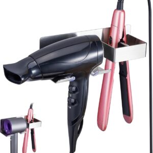 Hair Dryer Holder Wall Mounted, Blow Dryer Holder Stainless Steel, Hair Straightener Holder, Adhesive Hairdryer Holder, Curling Iron Holder Hair Tool Organizer for Bathroom Barber Shops
