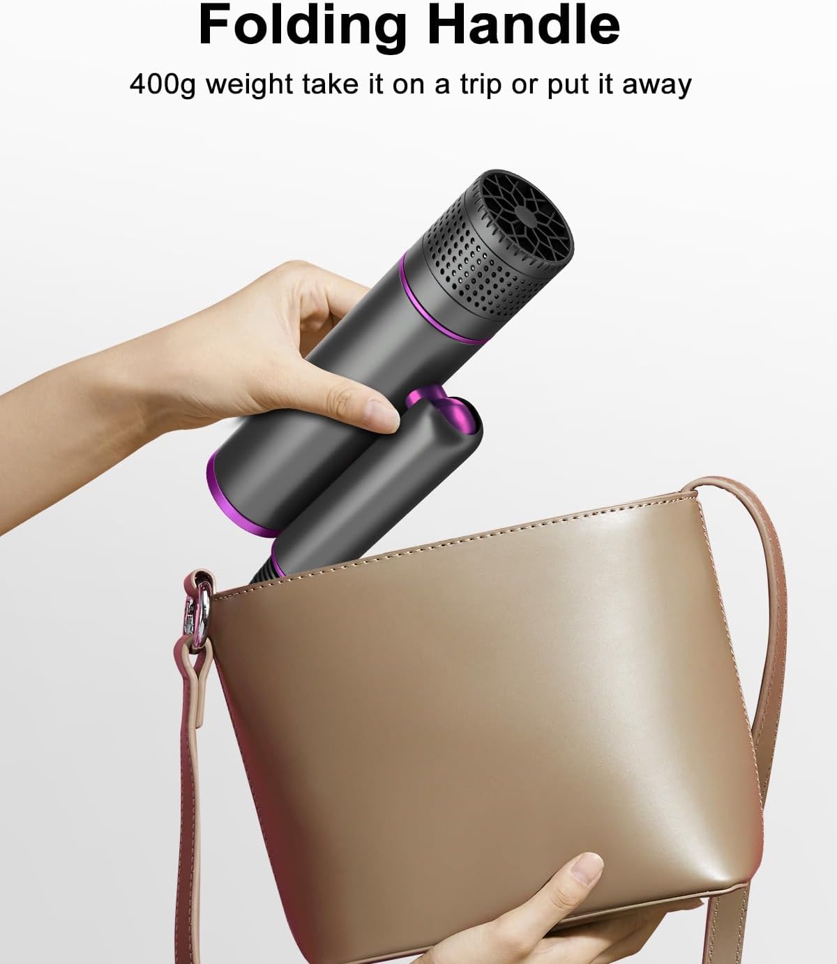 7MAGIC Foldable Grey Ionic Hair Dryer with Travel Storage Bag - Image 3