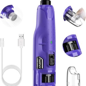 Casfuy Dog Nail Grinder Quiet - (45db) 6-Speed Pet Nail Grinder with 2 LED Lights for Large Medium Small Puppy Dogs/Cats, Professional 3 Ports Rechargeable Electric Dog Nail Trimmer with Dust Cap