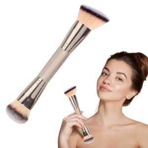 Blush Brush Contour Brush Foundation Brush for Liquid Makeup Double Ended Makeup Brush Round Head/Angled Two-in-One Design 19cm Exquisite Makeup Base Suitable for Mixing Powders and Creams