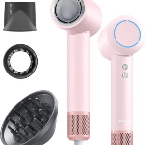 PLUZZ Hair Dryers Set, Pink 110000RPM 1600W High Speed Hair Dryer for Women Kids Fast Drying, Low Noise Ionic Hair Dryers with Diffuser for Curly Hair, Small Lightweight Blow Dryer for Home Traveling