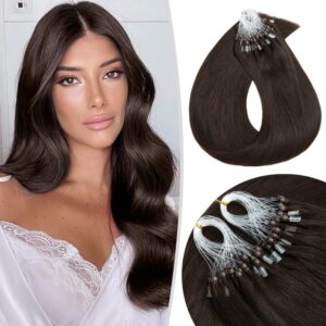 Micro Loop Hair Extensions Human Hair,TESS Micro Beads Extensions Human Hair,Micro Link Hair Extensions Human Hair,Micro Ring Fishing Line Hair Extensions,50g/pack 100 strands #2 Dark Brown 16 Inch