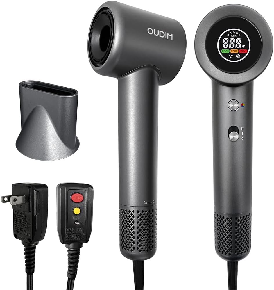 Hair Dryer with Digital Display, High Speed11000RPM, 4 Level Temperature/Speed Settings, Double air Filter, Low Noise, Lightweight, Portable for Travel