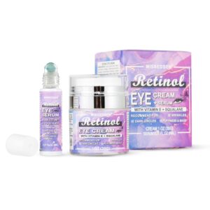 Retinol Vitamin C Eye Cream & Serum Set for Anti-Aging Treatment - Gentle Formula for Sensitive Skin (30g/1 OZ and 8ml/0.27 OZ)