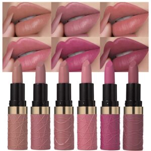 evpct 6Pcs Nude Brown Pink Purple Rose Red Mauve Matte Lipstick Sets for Women Velvet Lipstick Long Lasting Waterproof 24 Hours Lip Stick Stain Makeup Gift Sets labiales mate 24 horas originales A