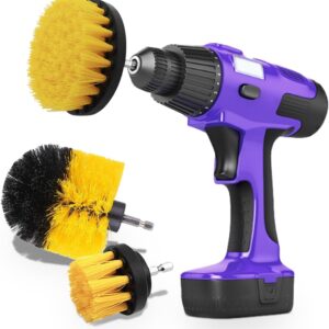 3PCS Car Detailing Drill Brush Set, Car Interior Power Scrubber Brush, Wheel Cleaner Drill Brush, Car Wash Cleaning Kit for Floor, Grout, Car Mats, Tub, Tile, Bathroom, Carpet (Yellow)