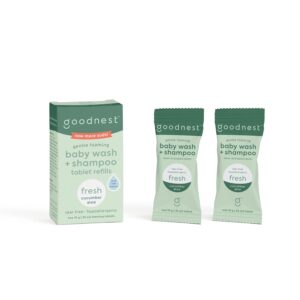 Goodnest Cucumber Aloe All-in-One Baby Shampoo, Foaming Wash, Dissolving Tablets, Tear-Free, Hypoallergenic for Sensitive Skin - Includes (2) Refills