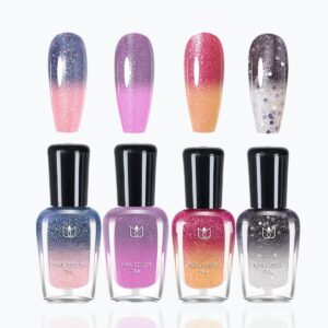 4 Pcs Color Changing Nail Polish Set, Classic Colors Quick Dry Nail Polish Kit 0.24 oz Finger NailPolish Pack Glossy Toenail Polish, Nail Polish for Women and Girls