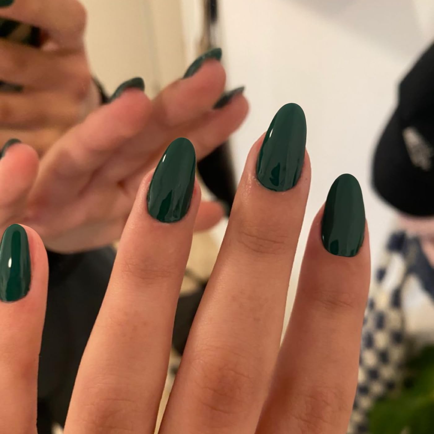 Dark Green Press on Nails Short Oval Acrylic Nails Press on Emerald Medium Short Oval Fake Nails for Women Thick Round Nail Glue on Medium Almond Nails Soft Gel False Nail 24Pcs