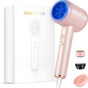 Professional Ionic Hair Dryer | Powerful Low Noise Hair Dryer | Constant Temperature for Fast Hair Drying | with Hair Diffuser, Cluster Nozzle and Comb for Curly (Pink)