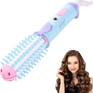 Mini Curling Iron for Short & Medium Hair, Ceramic Hot Curler Brush 1 Inch Compact Size Mini Heated Round Brush for Travel 2-in-1 Hair Straightener & Wave Curling Wand (Blue)