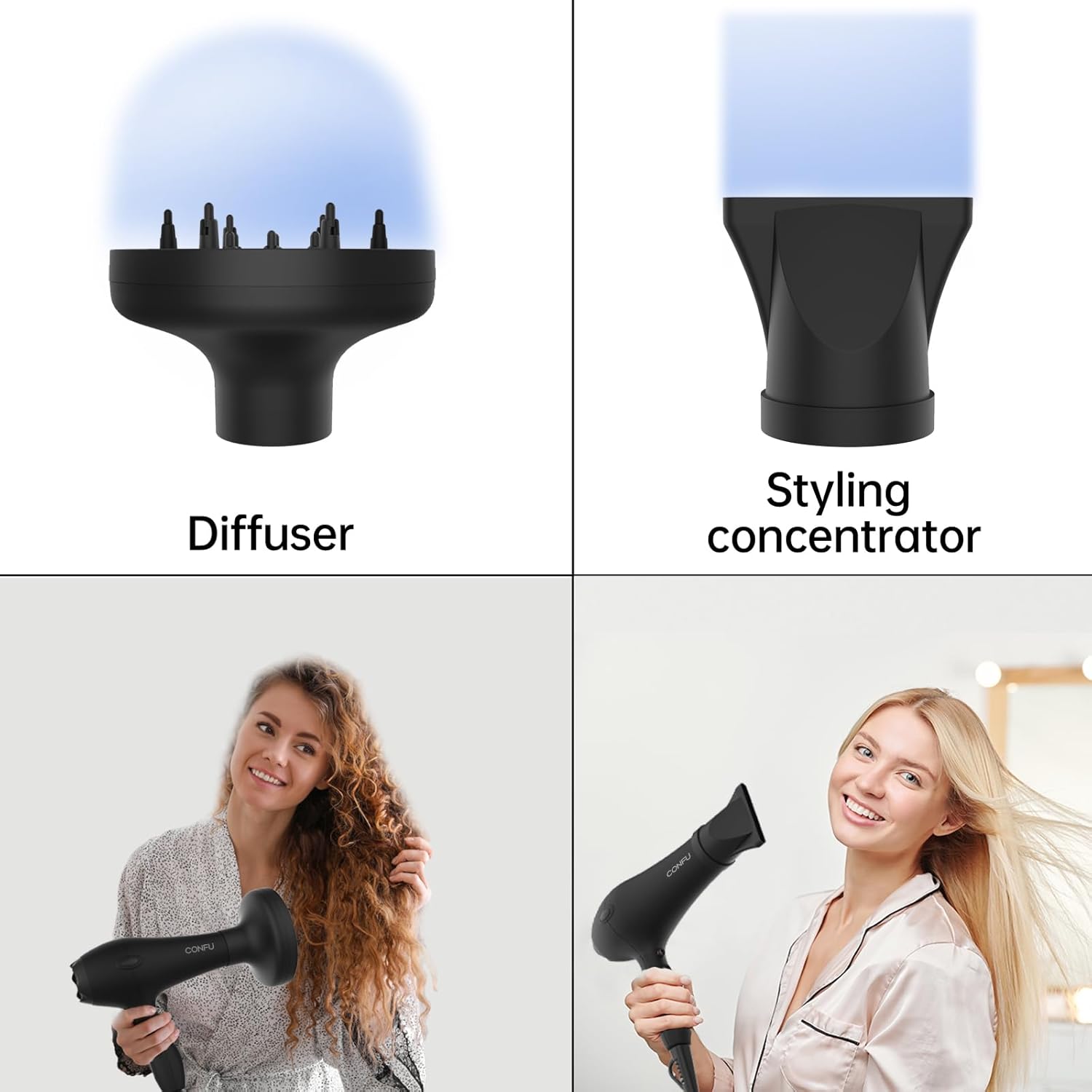 CONFU Professional Ionic Hair Dryer with Diffuser, AC Motor, Fast Drying Low Noise for Men Women - Image 5