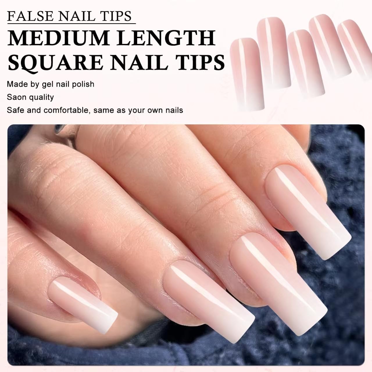 120 Pcs Glossy Square Ombre Press on Nails Full Cover Pink Artificial Fingernails for Women - Image 2