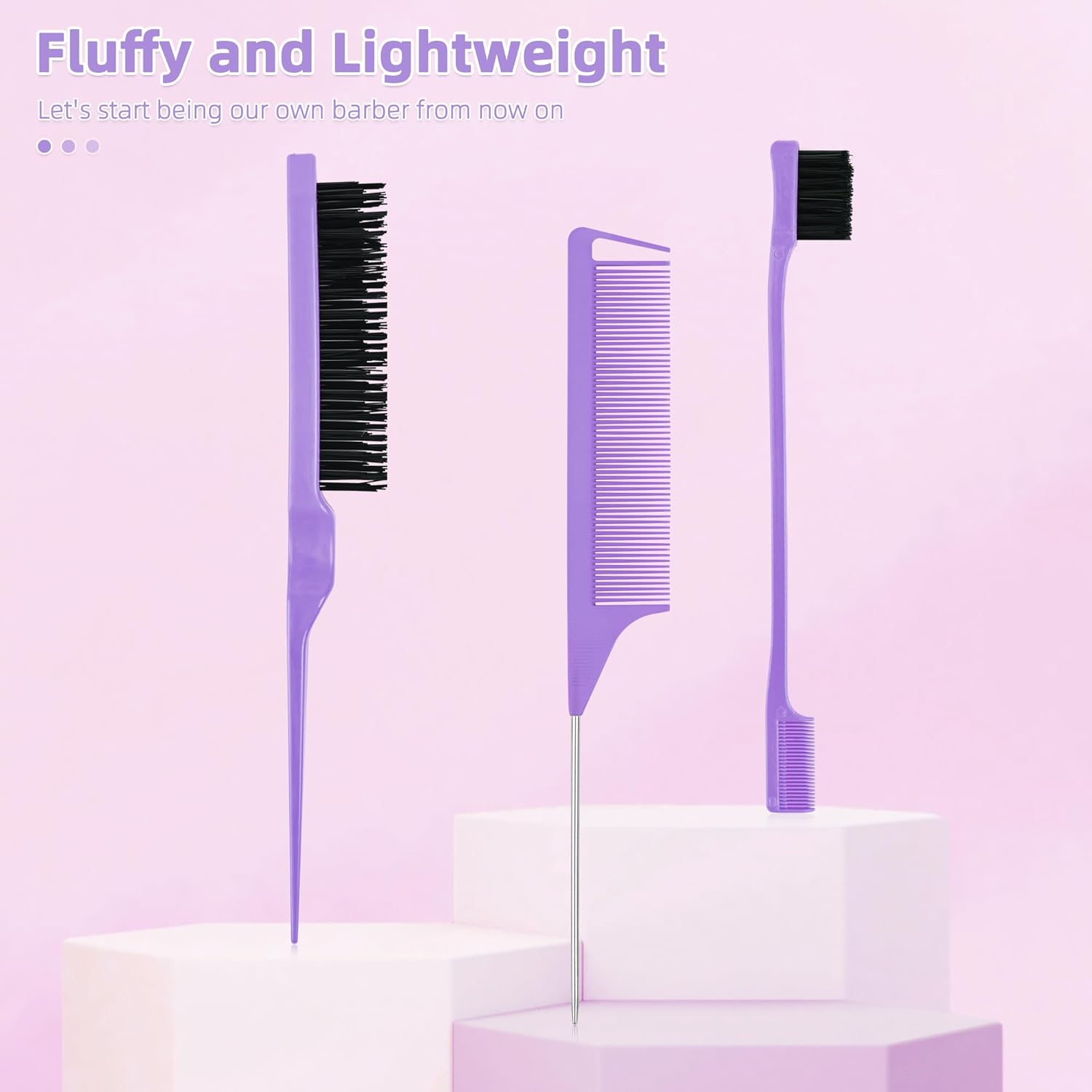 3 Piece Hair Styling Comb Set: Stainless Steel Rat Tail & Edge Brush for Women - Image 7