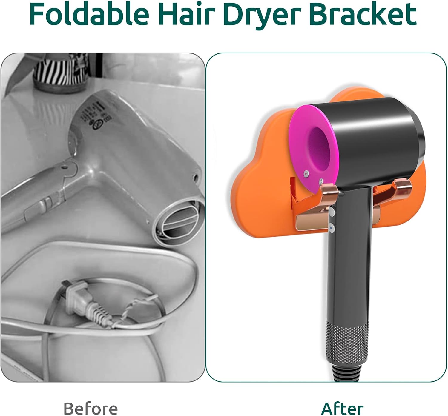 2 Pack Wall Mounted Hair Dryer Holder with Integrated Plug and Cord Organizer for Bathroom - Image 6