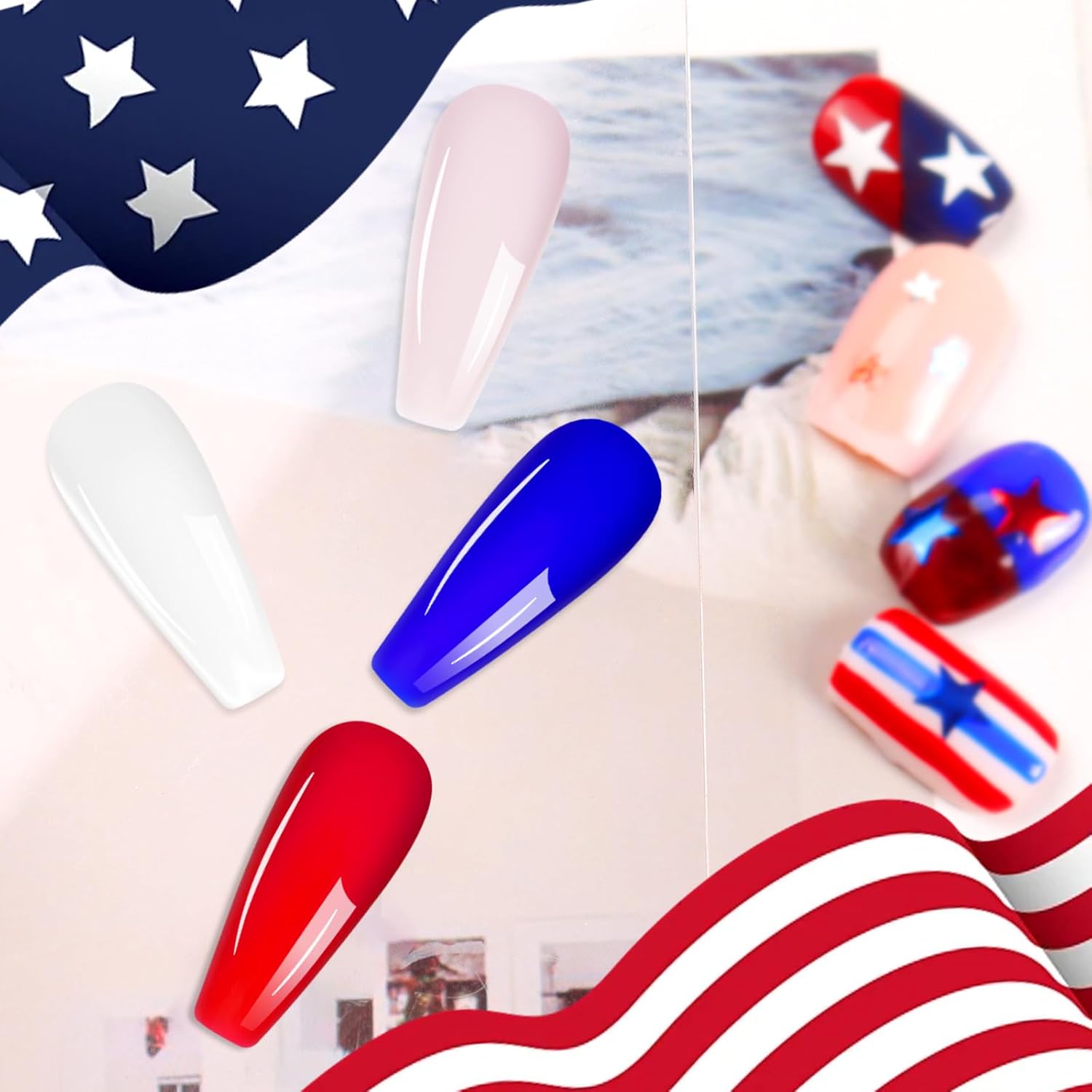 Allstarry 4-Color Red White Blue Gel Nail Polish Set with Star Glitter for Independence Day - Image 6