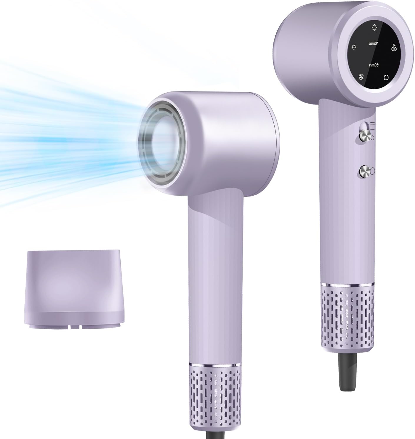 Hair Dryer, Professional High Speed Ionic Blow Dryer for Fast Drying, Powerful 1400W Hairdryer 3Temps /2Speeds, Low Noise Thermo-Control Hairdryer with Nozzle, No Heat Damage, Purple