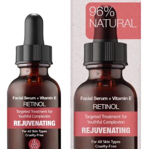 96% NATURAL RETINOL Facial Serum for Anti Aging Skin Care Targets Wrinkles Dark Spots Acne with Vitamin A E Arginine 30ml 1fl oz - Non-Greasy and Fast Absorbing Formula PURIFECT MADE IN USA