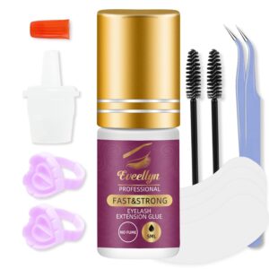Eyelash Extension Glue, No Fume Individual Lash Glue, 2-4 Sec Drying time, 7 Weeks Retention, Semi Permanent Lash Extensions Waterproof
