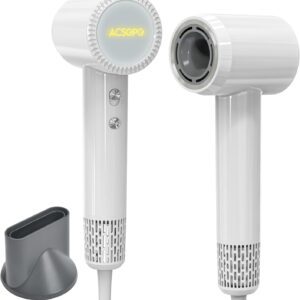 High-Speed Brushless Ionic Hair Blow Dryer - Fast Drying, Low Noise & Lightweight - Child or Pet Care Mode - Great for Whole Family(White)