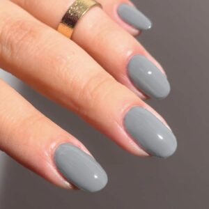 GLAMERMAID Press on Nails Medium Oval, Grey Medium False Nails with Adhesive Tabs, Glossy Short Oval Acrylic Fake Nails Kits Reusable Full Cover Stick on Nails for Women Gifts