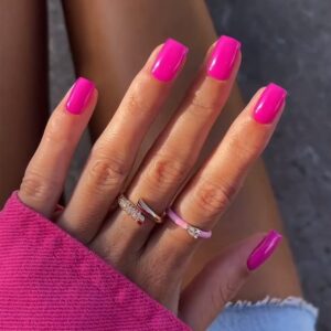 Hot Pink Press on Nails Short Square KXAMELIE Natural Gel Nails Glue on Acrylic Nails Press ons Neon Pink Reusable Fake Nails Solid Color 24Pcs Short Coffin Artificial Nails