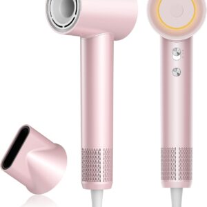 Hair Dryer, zhiyangfei Negative Ion Blow Dryer, 110, 000 RPM Brushless Motor, 3 Heat Settings, 360° Rotating Magnetic Nozzle, High-Speed Low Noise Hair Dryer for Home and Trave (Pink)