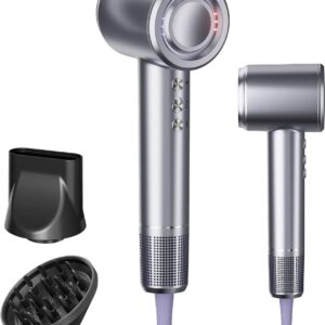 Hair Dryer with Diffuser,1500W Professional High Speed Ionic Blow Dryer for Fast Drying,Low Noise Thermal Control Hair Dryer for Curly Hair,Magnetic Nozzle,5 Temps,3 Speeds,for Home,Travel