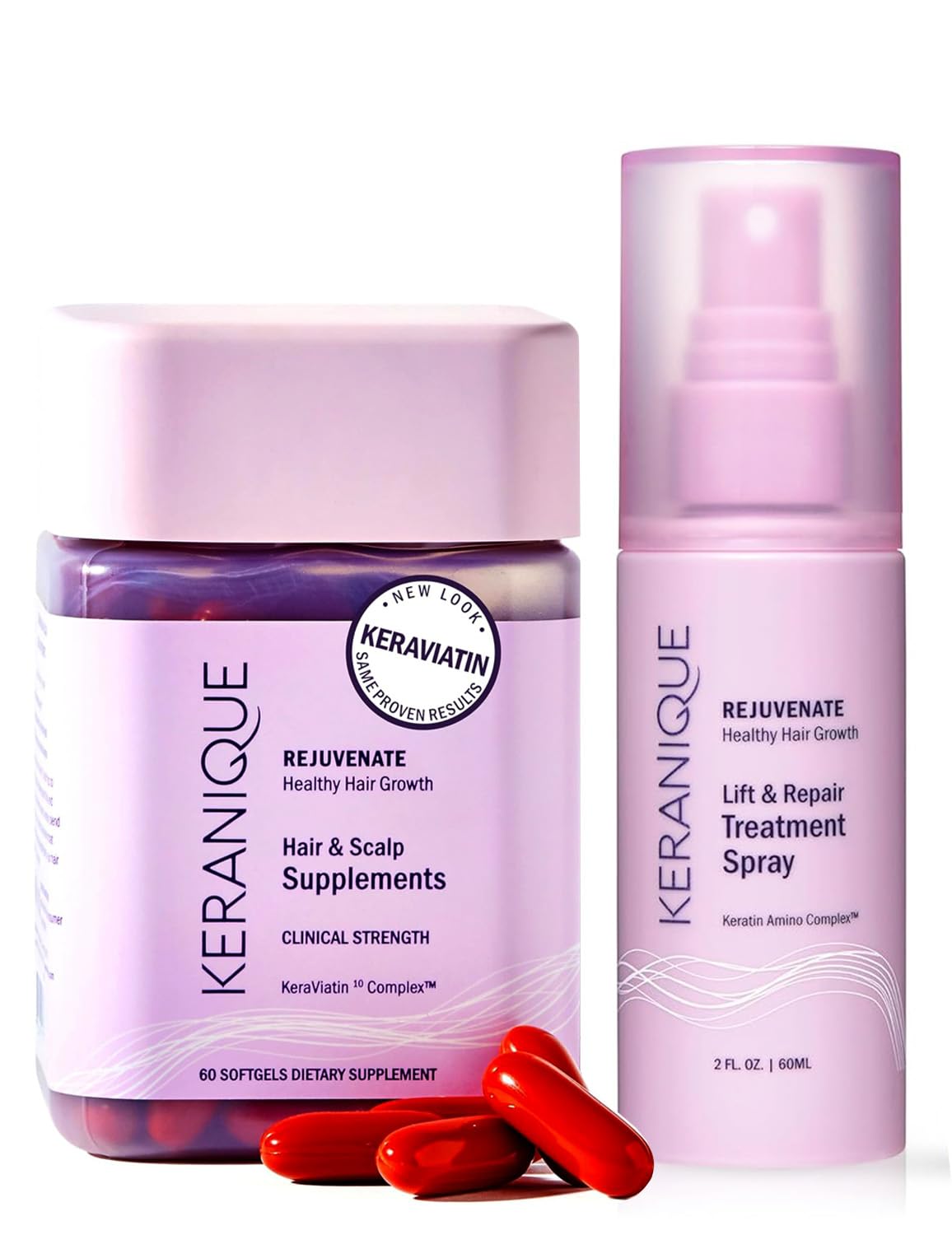 Keranique Hair Growth System - KeraViatin Vitamins with Biotin, Vitamin B, and Curcumin, Lift and Repair Treatment Spray for Instant Volume, 30 Days Supply